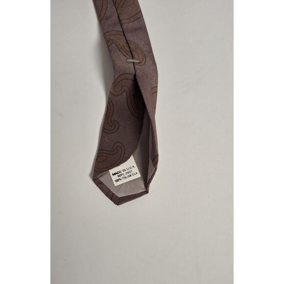 Vintage MARIO VALENTINO Italian Silk Neck Tie Brown Paisley Business Academia - Picture 2 of 4